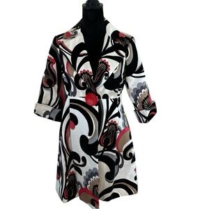 Vintage-Inspired 3 Sisters Mod Print Coat – Bold Retro Style, Size Small